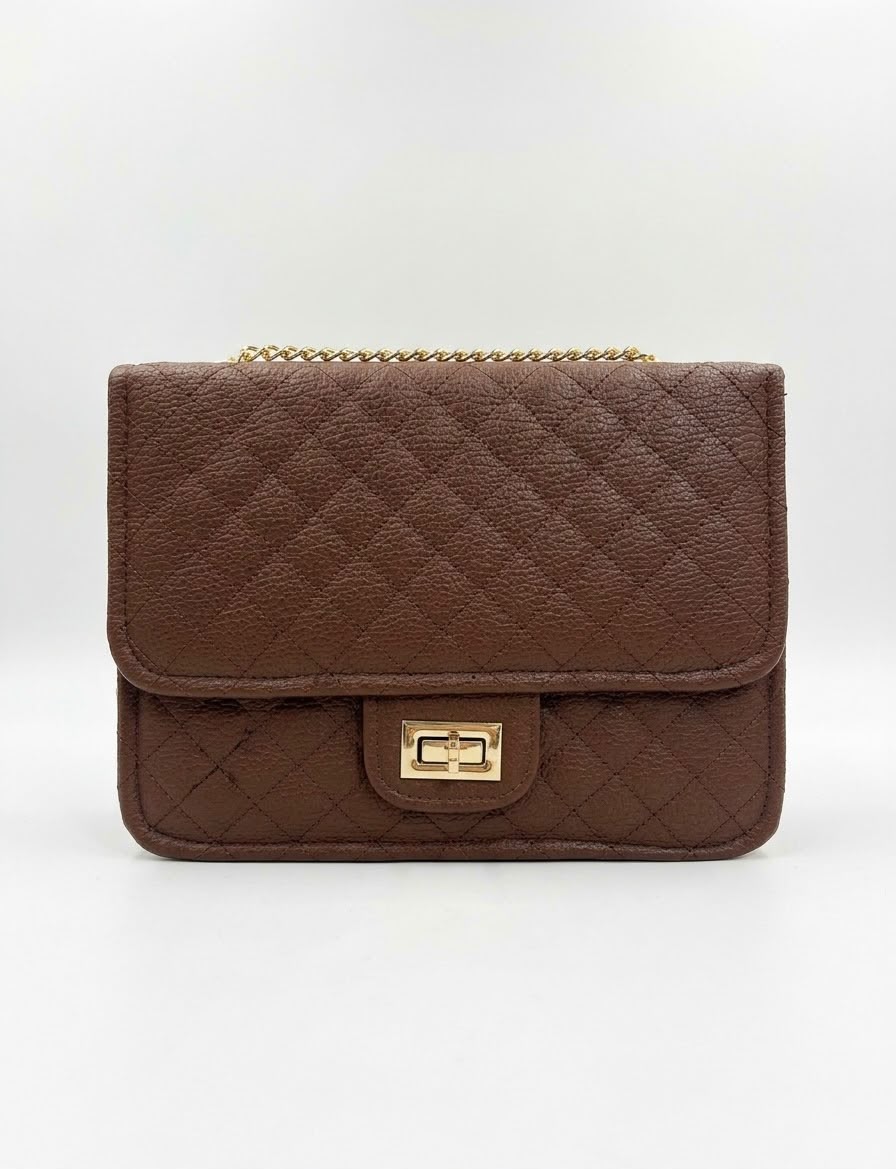 Brown quilted chain shoulder bag