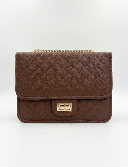 Brown quilted chain shoulder bag
