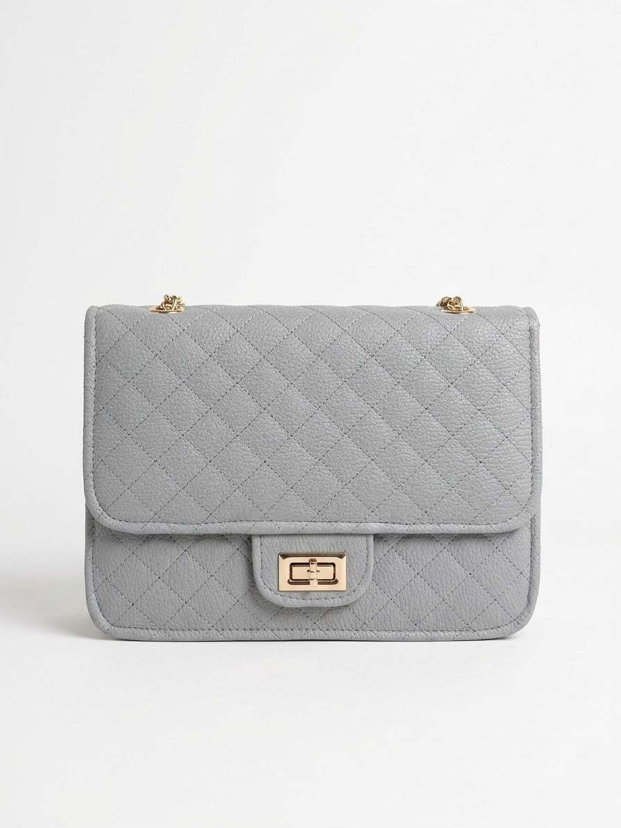 Grey quilted chain shoulder bag