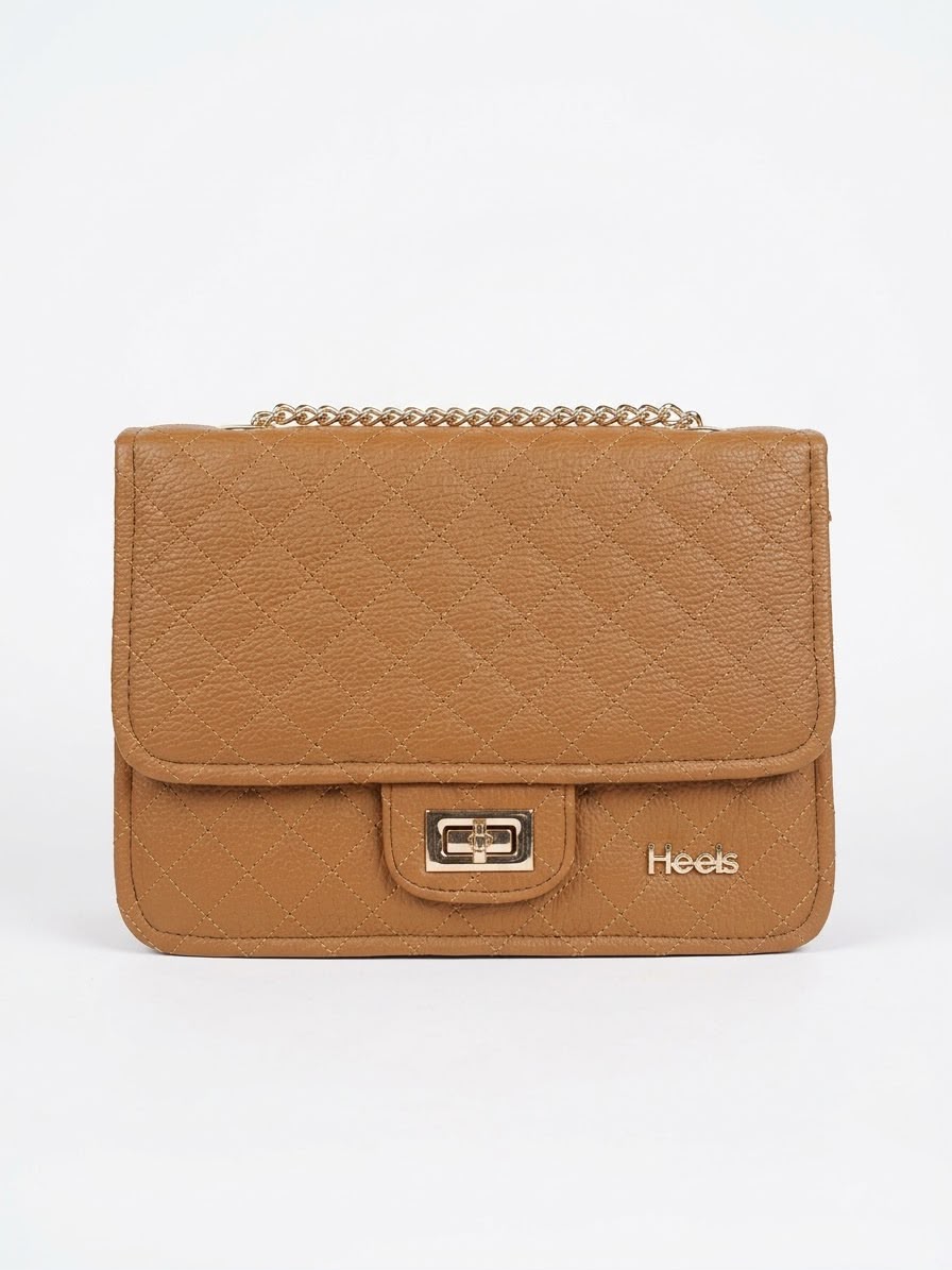 Camel quilted chain shoulder bag