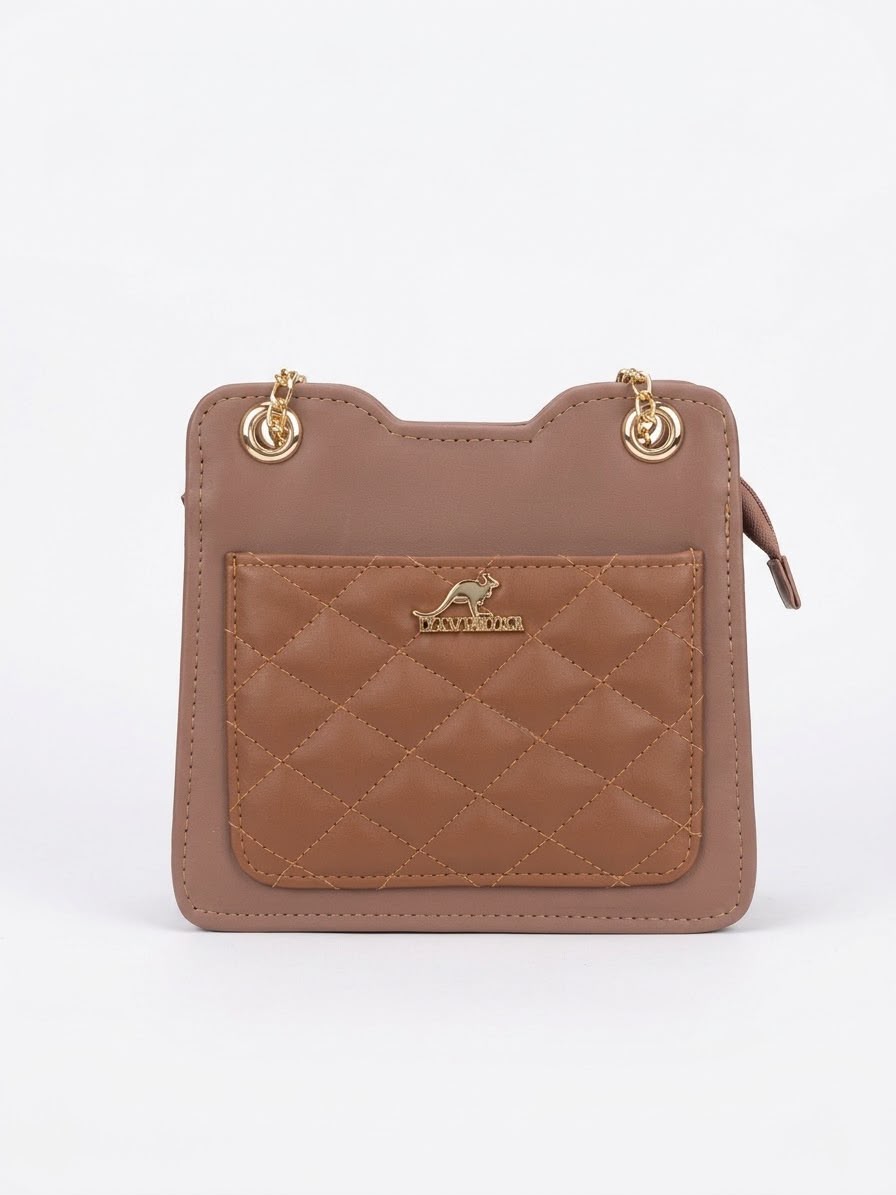 Camel brown quilted shoulder bag